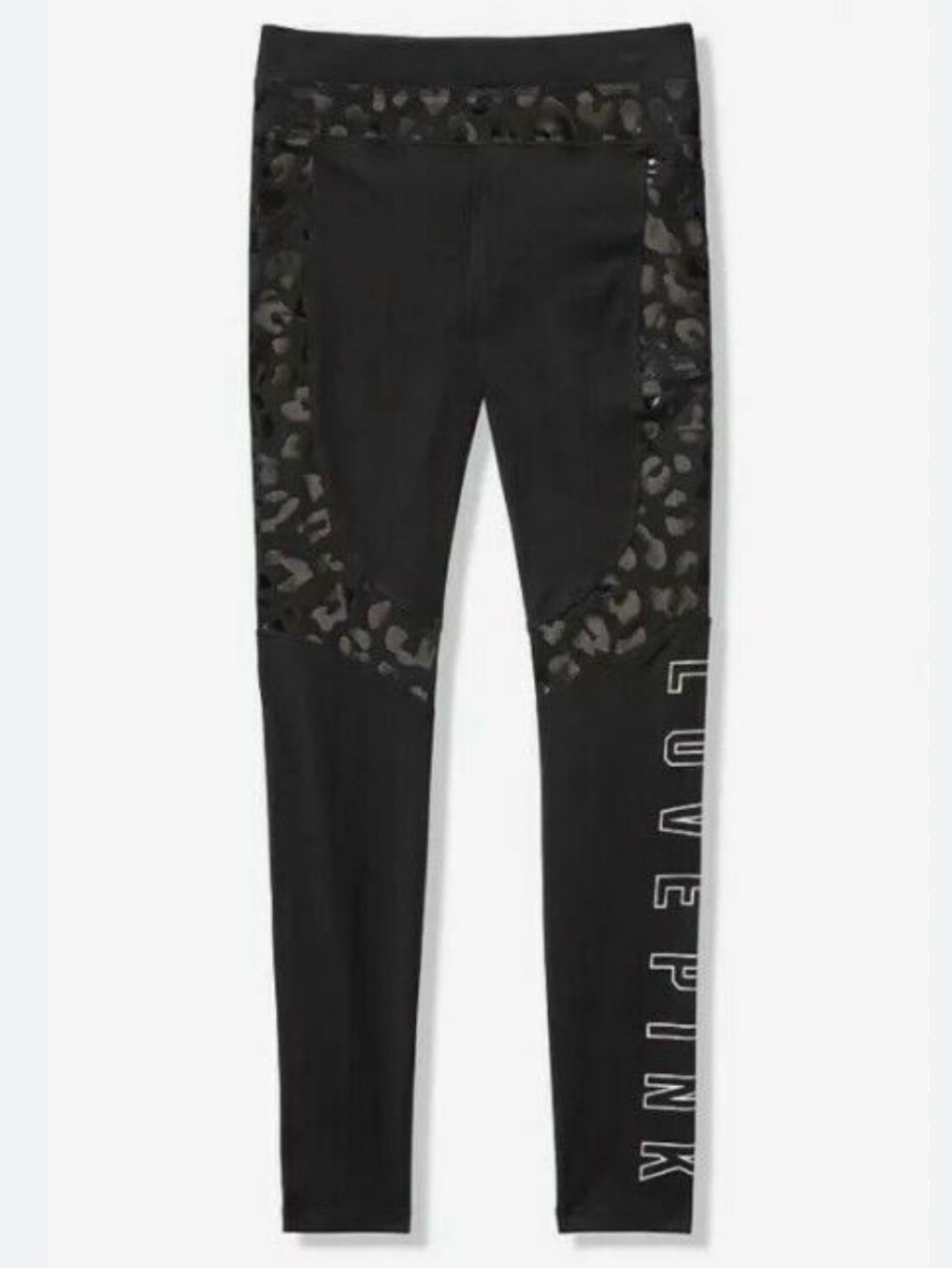 PINK Victoria's Secret Yoga Black Leggings Leopard Print L